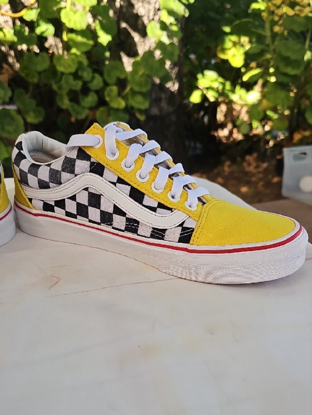 Vans Womens Checkerboard Low Top Sneakers - Yellow/Black/White - Picture 5 of 13